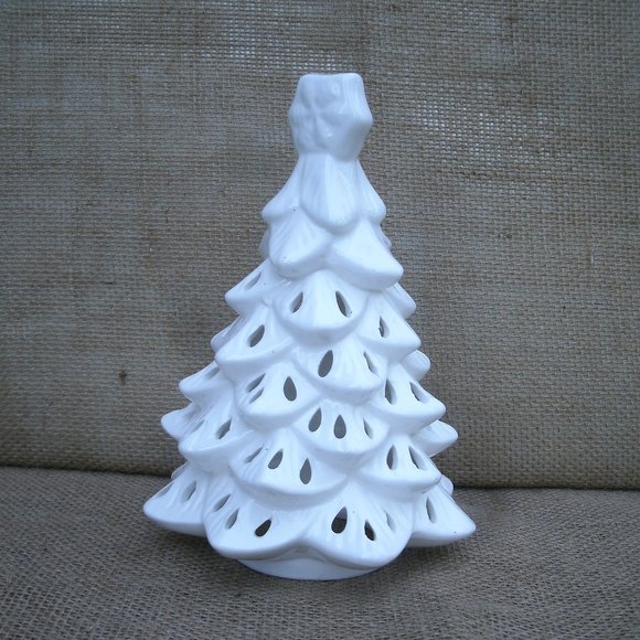 Vintage Handmade Ceramic Holiday Tree Candle Lamp - Picture 2 of 15